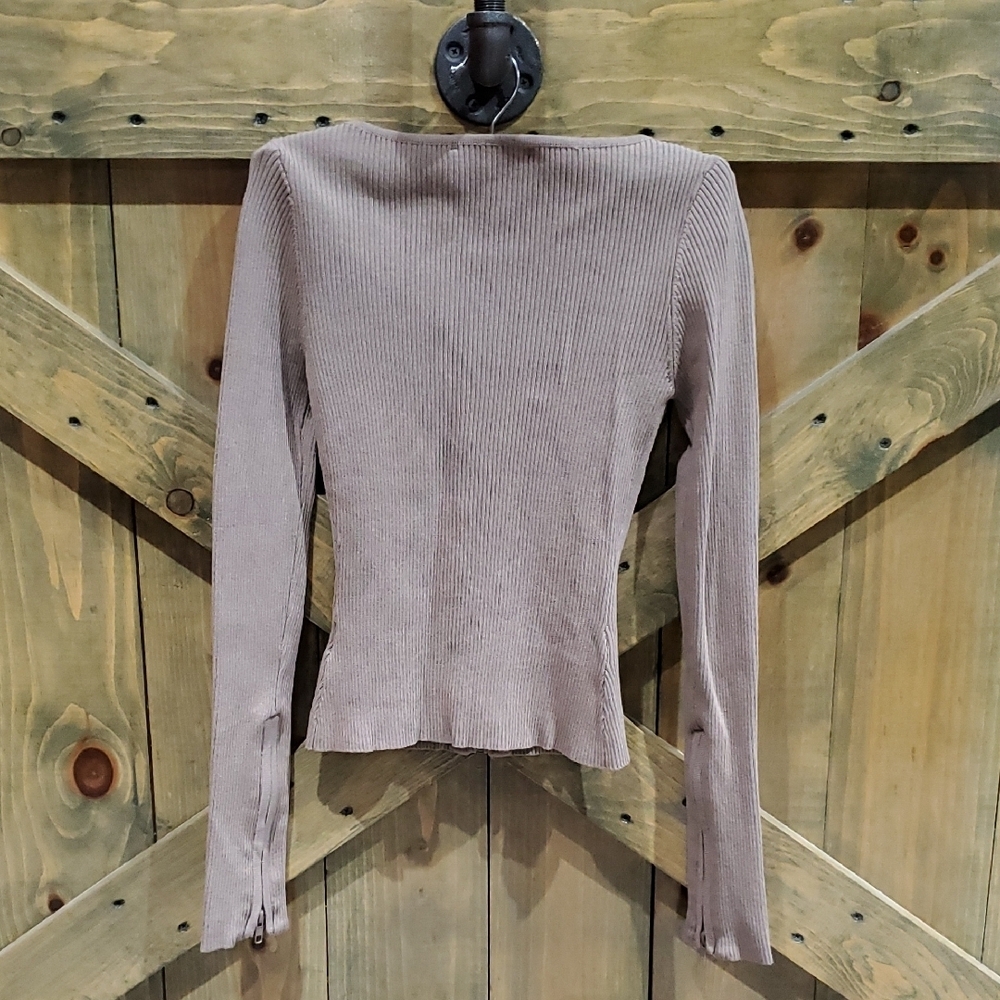 Hera Collection Taupe Ribbed Long Sleeve Top Minimalist Neutral Versatile Casual - Picture 4 of 5